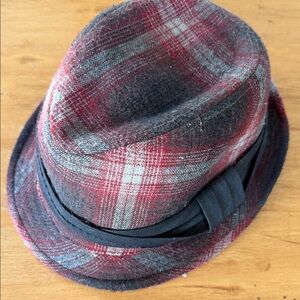 Boy’s Red and Gray Plaid Fedora Hat